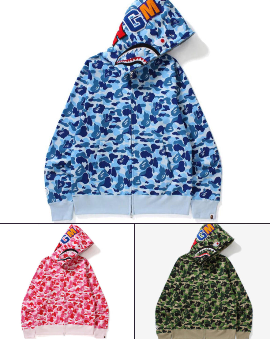 3 bape shark zip ups