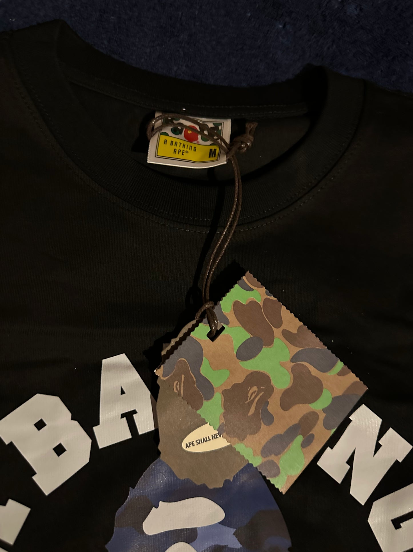 Black/blue bape college tee